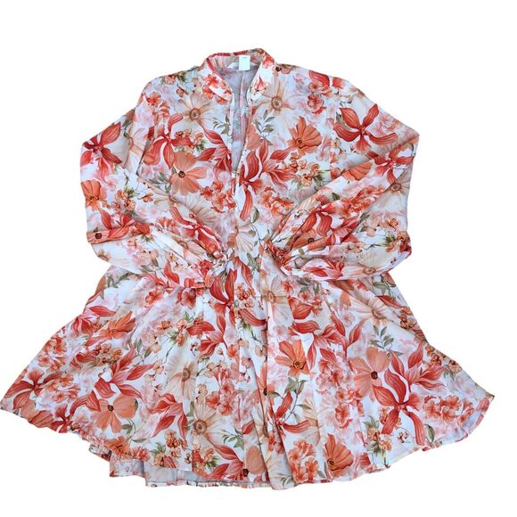 H&M V-Neck Balloon-Sleeved Feminine Romantic Summer Floral Flared Mini Dress S - Picture 2 of 16